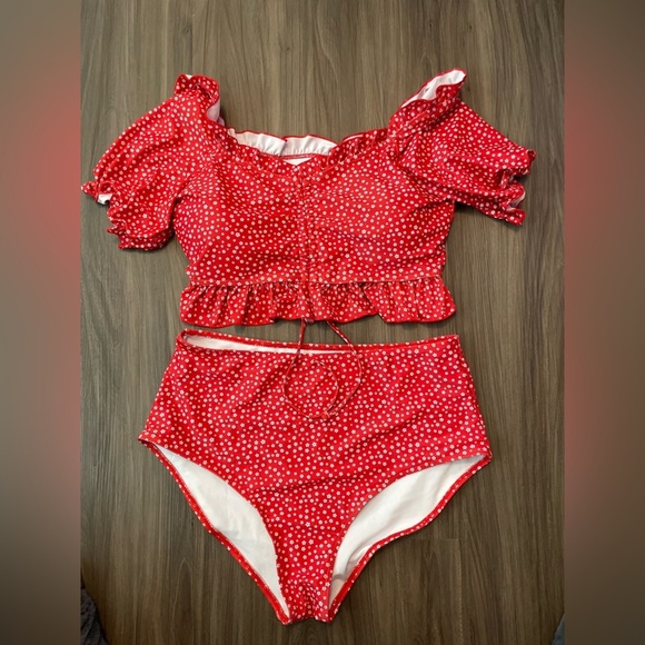 SHEIN Red Polka Dot Off-Shoulder Bikini Set size 1XL - Picture 1 of 7